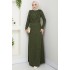 Fitilli Kumaş Tesettür Elbise - Haki