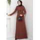Fitilli Kumaş Tesettür Elbise -KAHVERENGİ