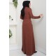 Fitilli Kumaş Tesettür Elbise -KAHVERENGİ