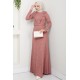 Fitilli Kumaş Tesettür Elbise - Pudra