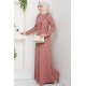 Fitilli Kumaş Tesettür Elbise - Pudra