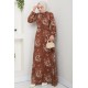 Çiçek Desenli Tesettür Elbise - Taba 