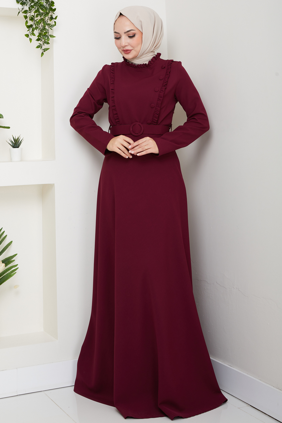 Tesettür Elbise - Bordo