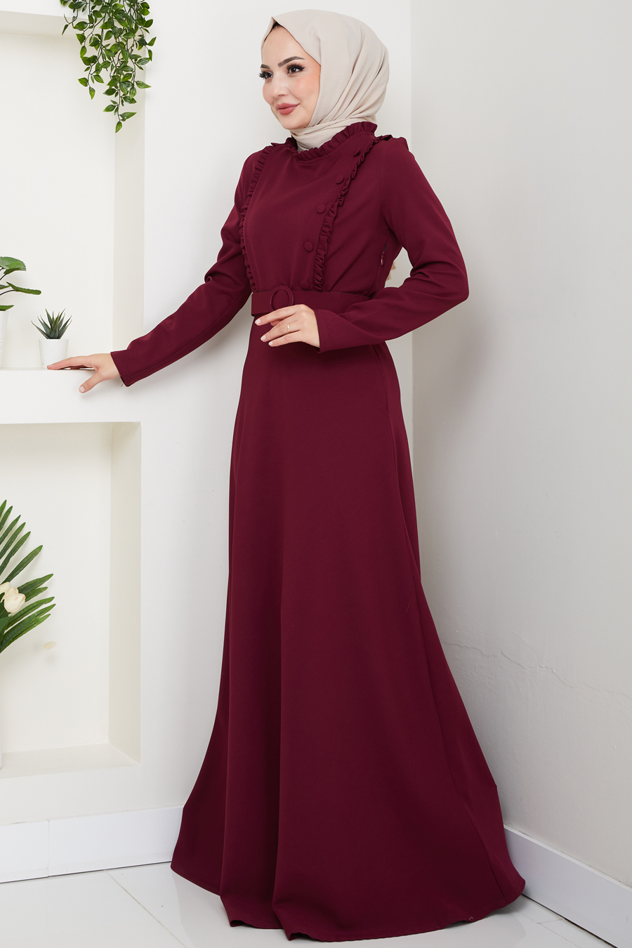 Tesettür Elbise - Bordo