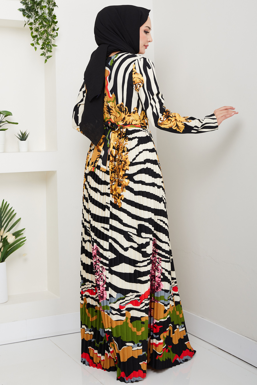 Zebra Desenli Tesettür Elbise