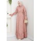 Çiçek Desenli Tesettür Elbise - Pudra