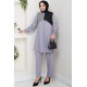 Kaz Ayağı Detaylı Tunik Pantolon İkili Tesettür Takım - Gri