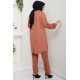 Kaz Ayağı Detaylı Tunik Pantolon İkili Tesettür Takım - Kiremit