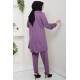 Kaz Ayağı Detaylı Tunik Pantolon İkili Tesettür Takım - Mor
