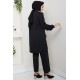 Kaz Ayağı Detaylı Tunik Pantolon İkili Tesettür Takım - Siyah