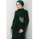 Taş Detaylı Simli Abiye Elbise -YEŞİL