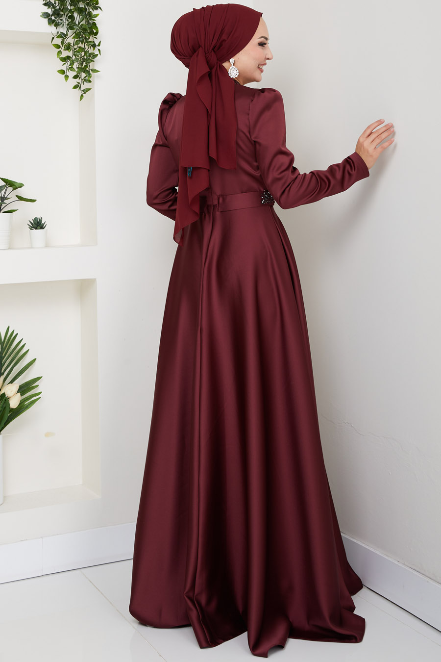 Taş Detaylı Abiye Elbise -BORDO Taş Detaylı Abiye Elbise -BORDO