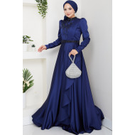 Taş Detaylı Abiye Elbise -LACİVERT