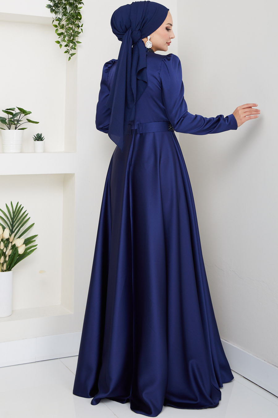 Taş Detaylı Abiye Elbise -LACİVERT Taş Detaylı Abiye Elbise -LACİVERT