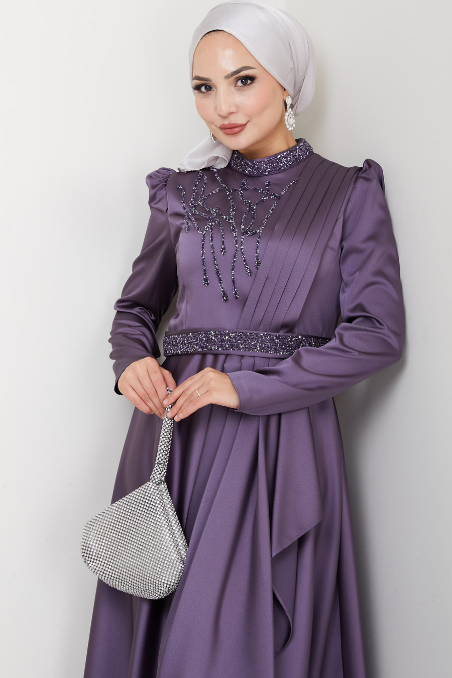 Taş Detaylı Abiye Elbise -LİLA Taş Detaylı Abiye Elbise -LİLA