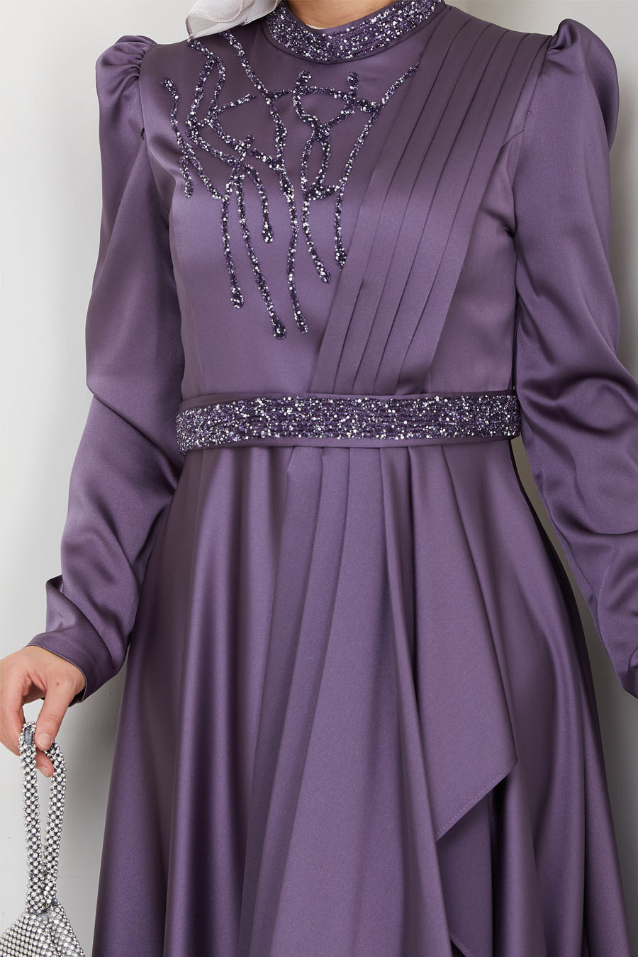 Taş Detaylı Abiye Elbise -LİLA Taş Detaylı Abiye Elbise -LİLA