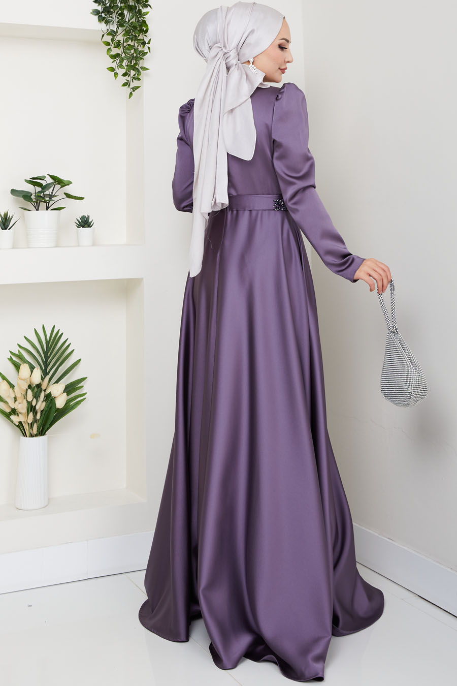Taş Detaylı Abiye Elbise -LİLA Taş Detaylı Abiye Elbise -LİLA