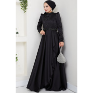 Taş Detaylı Abiye Elbise -SİYAH