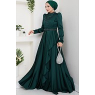 Taş Detaylı Abiye Elbise -YEŞİL