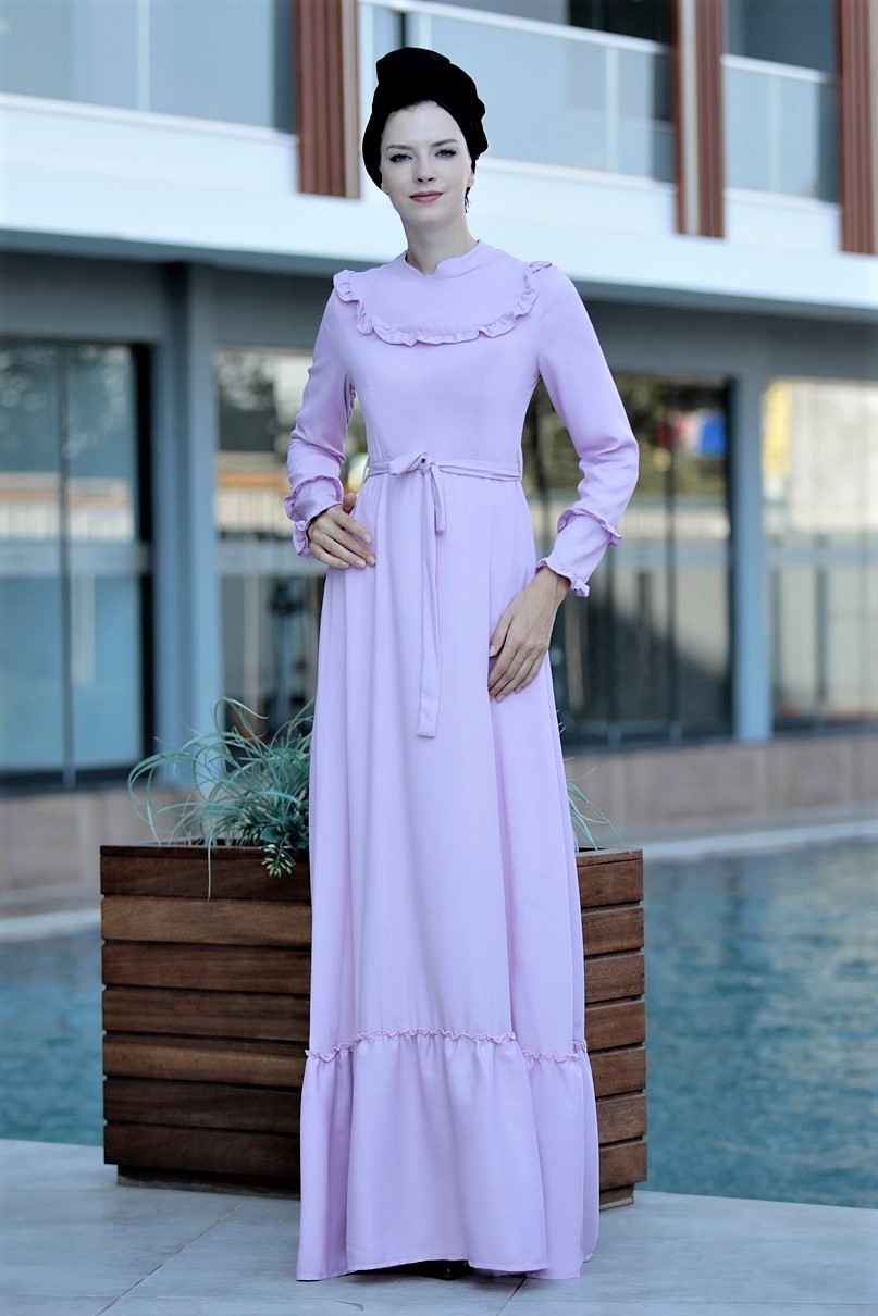 Selma Sarı - Fırfırlı Elbise - Pudra Selma Sarı - Fırfırlı Elbise - Pudra