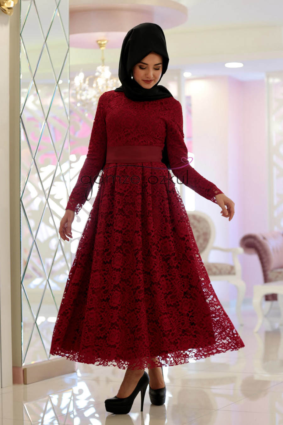 Gamze Özkul - Rana Dantel Elbise - Bordo Gamze Özkul - Rana Dantel Elbise - Bordo