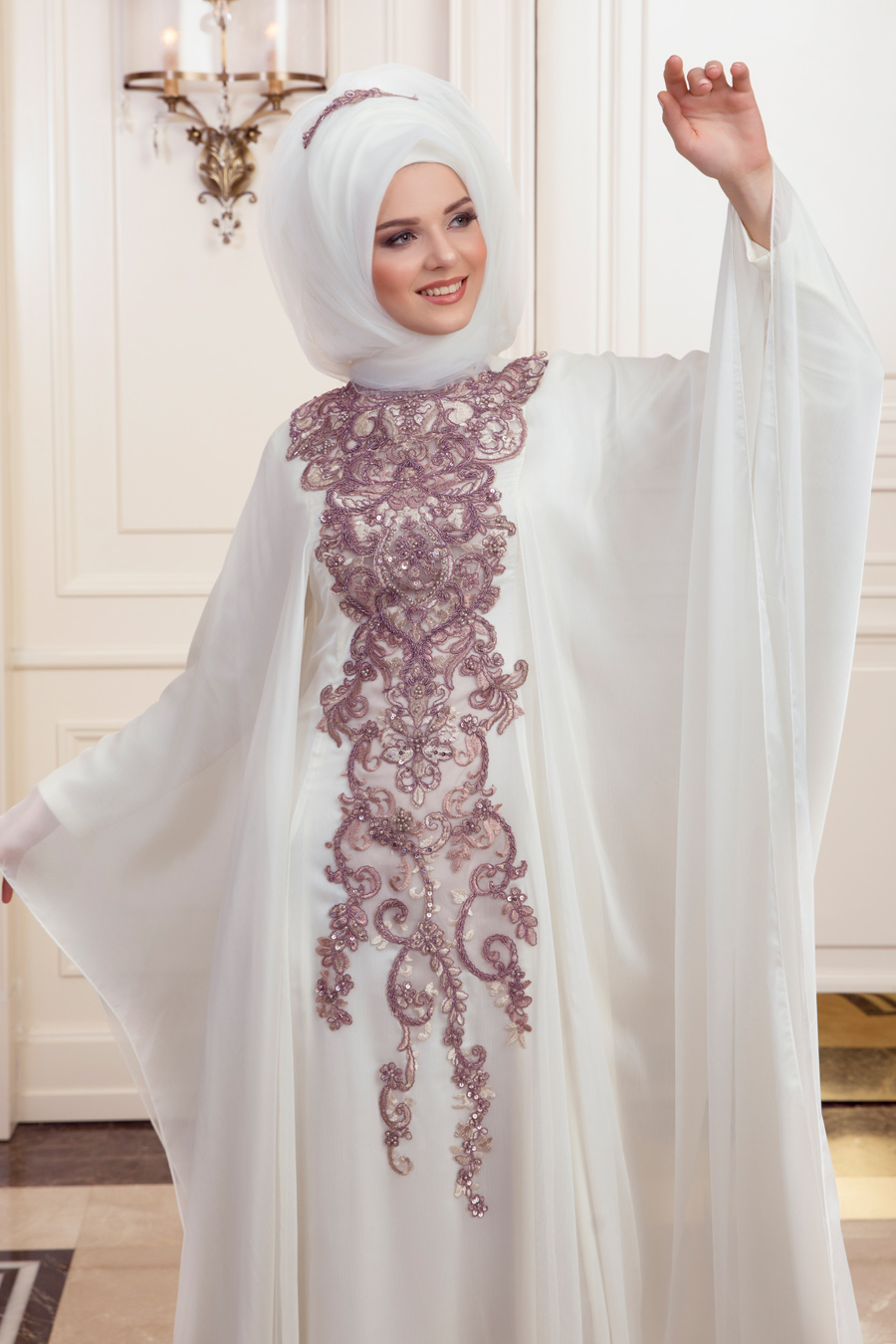An-Nahar - Ayda Tesettür Abiye Elbise - Ekru