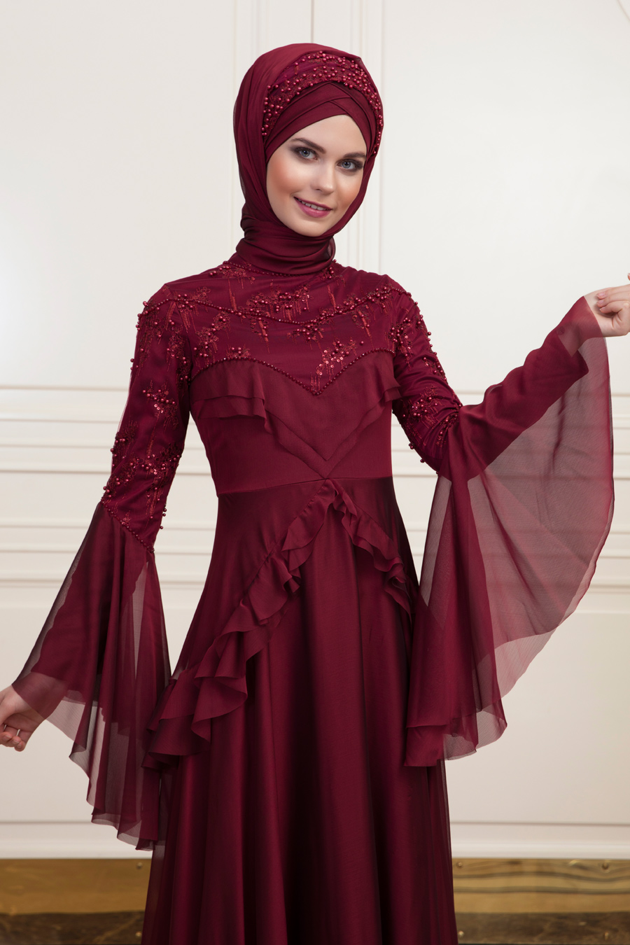 An-Nahar - Hayal Tesettür Abiye Elbise - Bordo