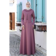 Ayliz İnci Detaylı Tesettür Elbise - Gül Kurusu