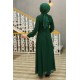 Beli Taş Detaylı Tesettür Abiye Elbise - Yeşil