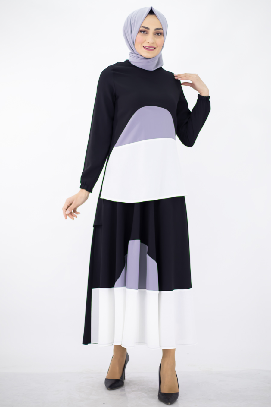 Tunic and Skirt Suit - Black