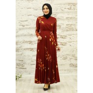 Flower Patterned Dress - Claret Red 