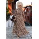 Çiçek Desenli Tesettür Elbise - Kahverengi Çiçek Desenli Tesettür Elbise - Kahverengi