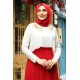 Çiçek Detaylı Tesettür Abiye Elbise - Kırmızı