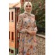  Çiçekli Tesettür Elbise - Bej 