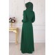 Dantel Detaylı Pelerinli Tesettür Abiye Elbise - Yeşil 
