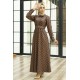 Desenli Bordo Tesettür Elbise - 2468BR Desenli Bordo Tesettür Elbise - 2468BR