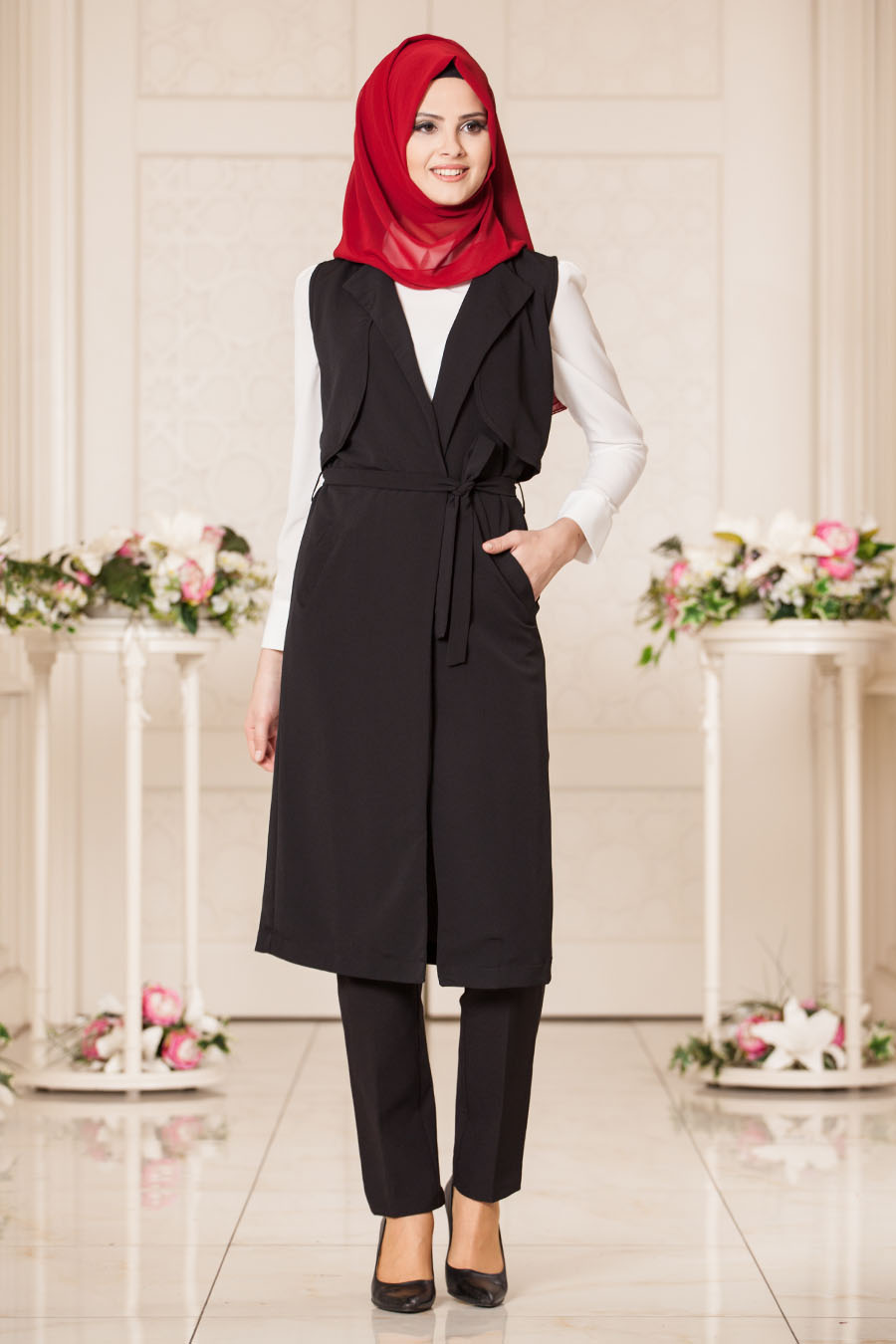 Cepli Siyah Tesettür Yelek 