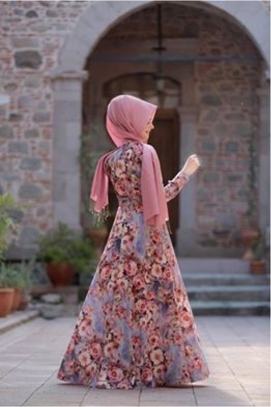 Pınar Şems - Tual Lila Tesettür Elbise Pınar Şems - Tual Lila Tesettür Elbise
