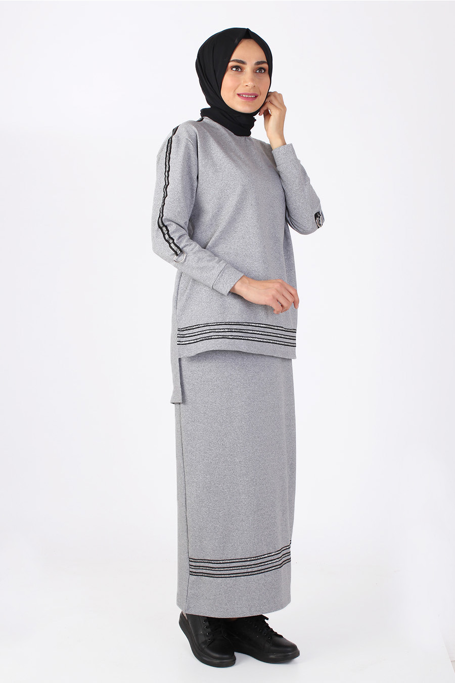 Etek ve Sweat - İkili Takım - Gri