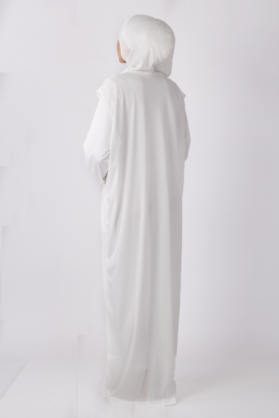 Fermuarlı Namaz Elbisesi - Beyaz