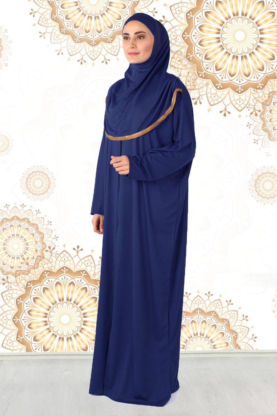 Fermuarlı Namaz Elbisesi - Saks Fermuarlı Namaz Elbisesi - Saks