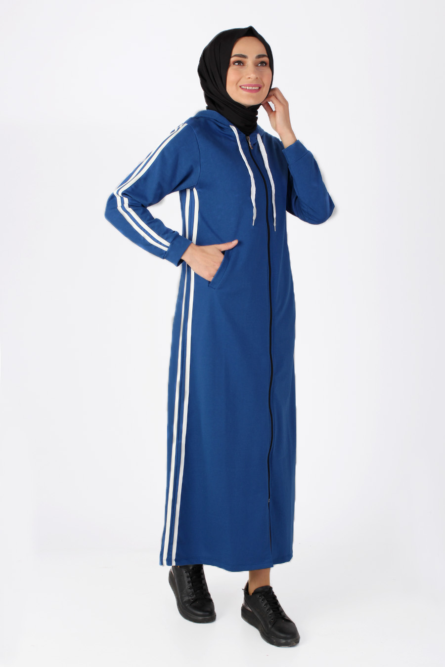 Fermuarlı Spor Elbise - İndigo