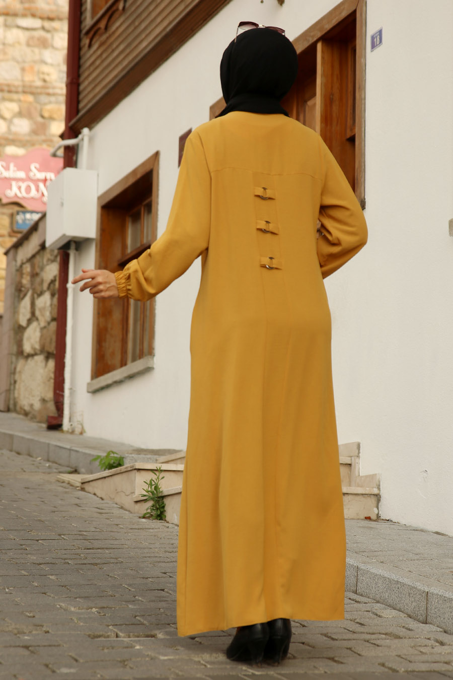 Fermuarlı Cepli Ferace - Hardal Fermuarlı Cepli Ferace - Hardal