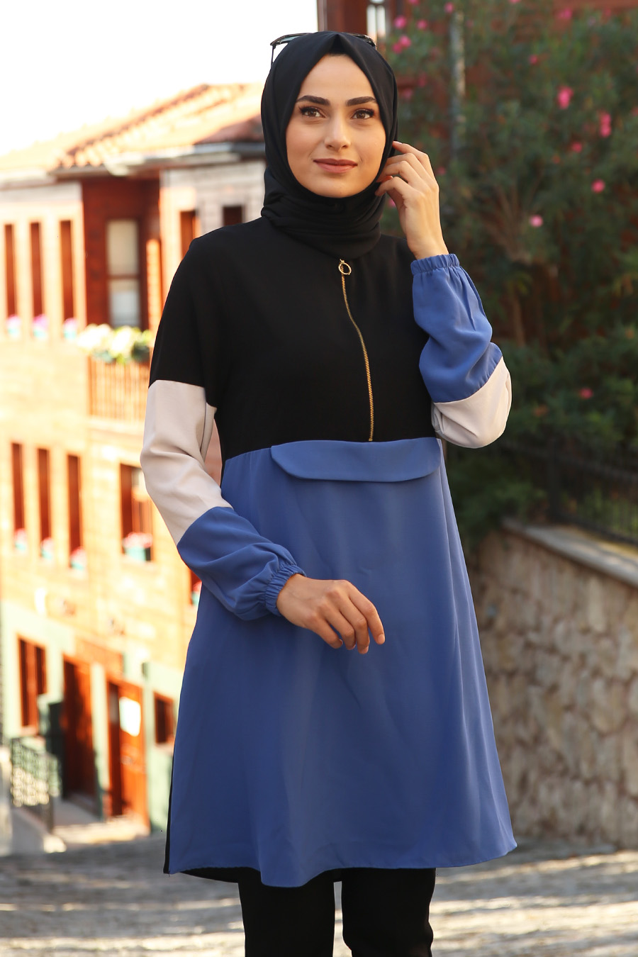 Fermuarlı Tunik - İndigo
