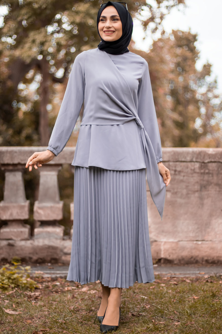 Tunic and Skirt Suit - Grey