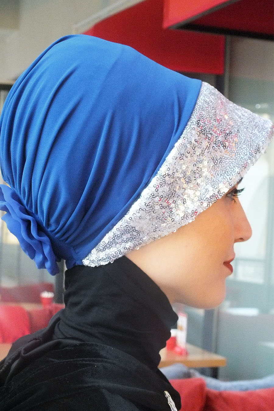 Gümüş Payet Detaylı Bone Şapka - Mavi 