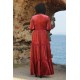 Güpür Detaylı Kadife Tesettür Elbise - Mercan