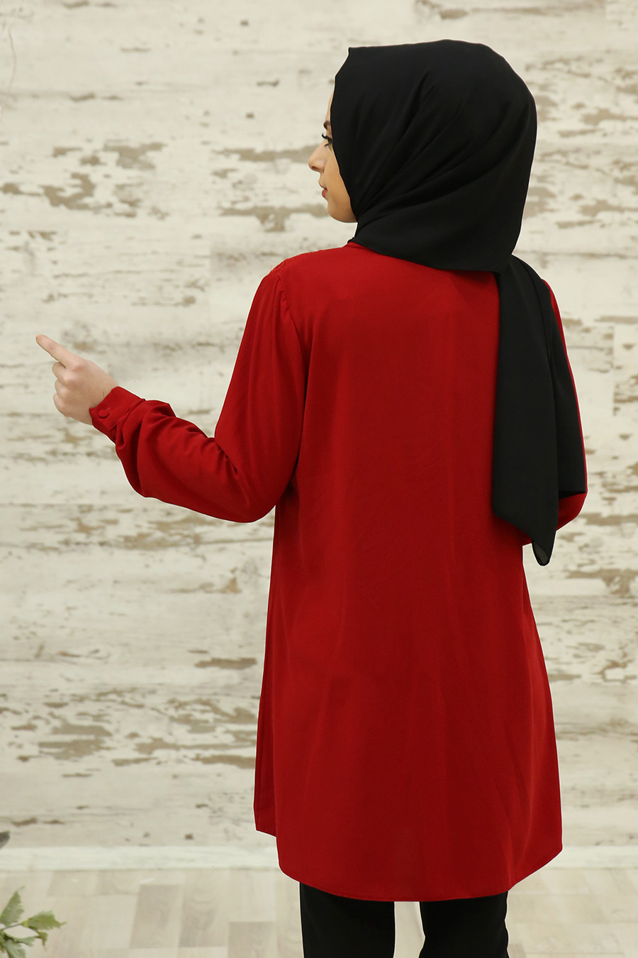 Güpür Detaylı Tunik - Kırmızı