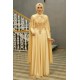 Güpürlü ve İnci Detaylı Tesettür Abiye Elbise - Gold 