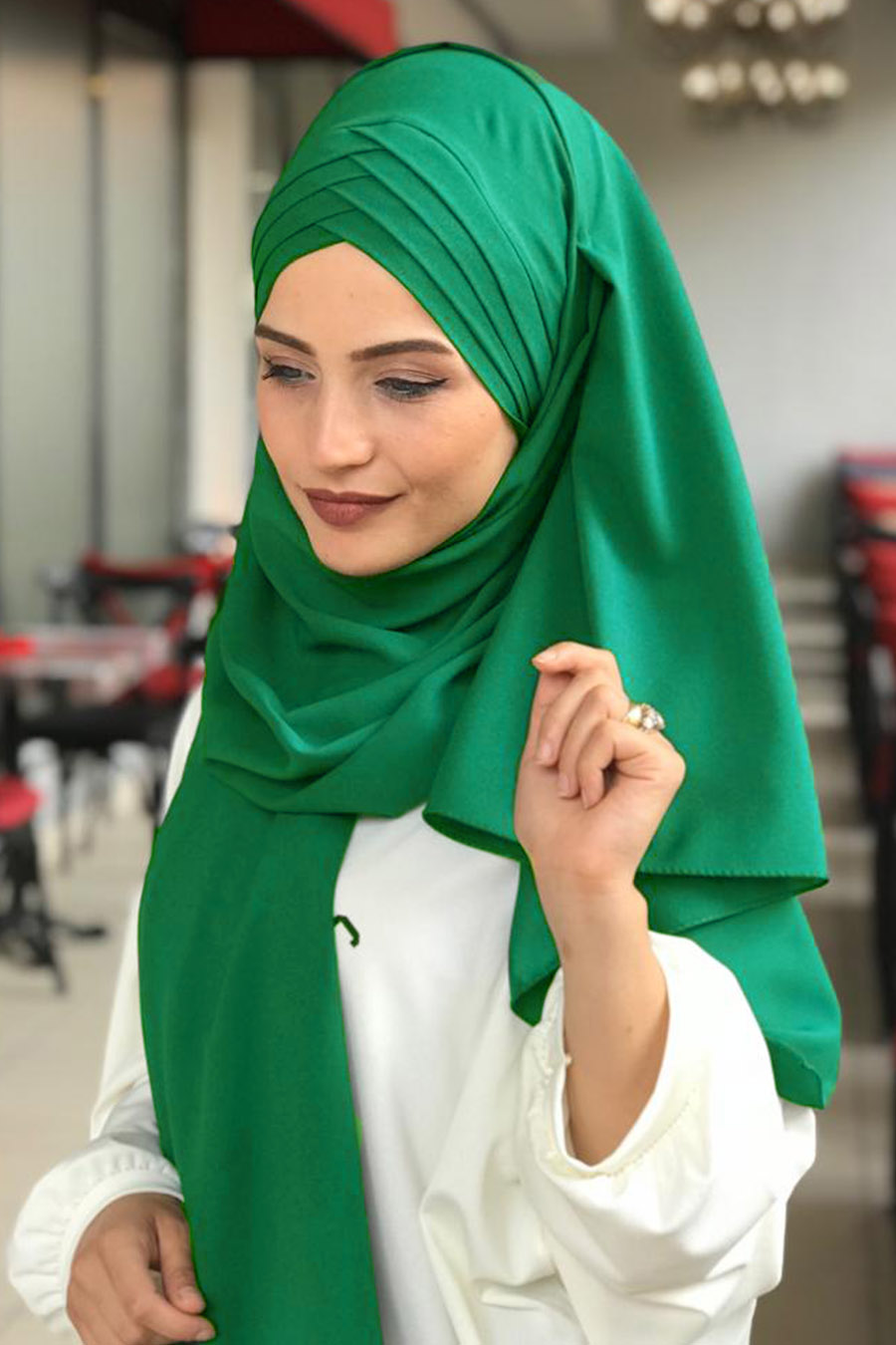 Drapeli Hazır Şal - Yeşil
